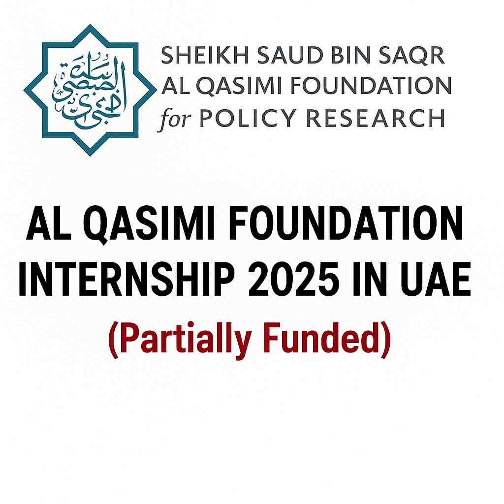 Promotional graphic for Al Qasimi Foundation Internship 2025 in UAE, partially funded