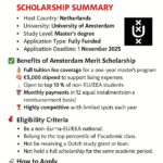 Amsterdam Merit Scholarship 2026 summary including eligibility, benefits, and application details
