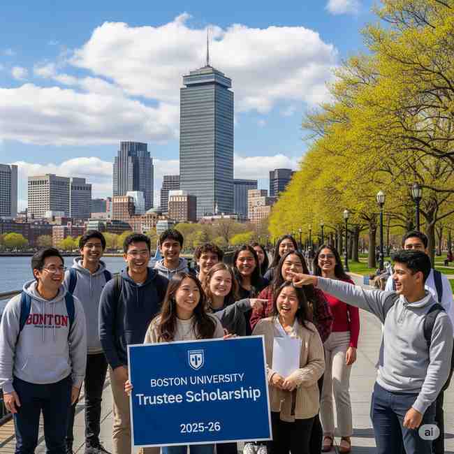 Boston University Trustee Scholarship students, Boston skyline.