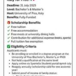 DSU Scholarship 2025 at University of Pisa – Fully funded opportunity to study in Italy with benefits like free tuition, accommodation, and meals.