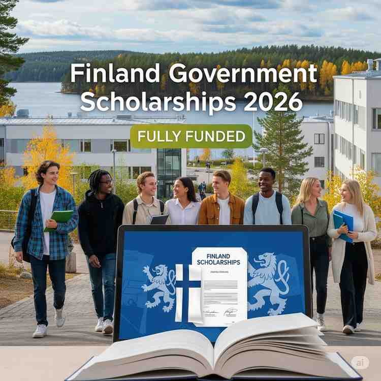 Finland Government Scholarships 2026 fully funded for international students, with diverse students and a scholarship certificate.