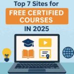 Laptop screen showing educational icons for certified online courses in 2025