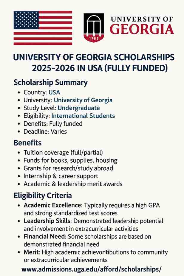 University of Georgia Scholarships 2025-2026 for International Students in USA - Fully Funded